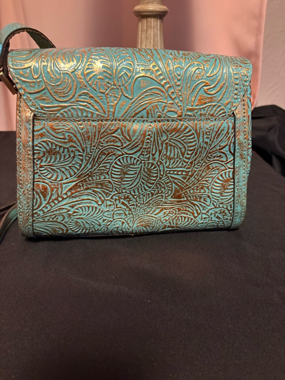 Patricia Nash Turquoise and gold Embossed Leather Crossbody Bag - Picture 3 of 11